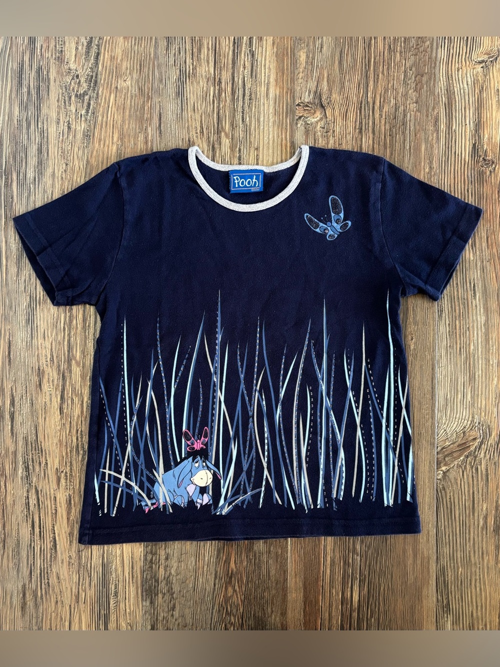 *FLAWS* Vtg Y2K Pooh Disney S/S Graphic Tee Shirt YOUTH NO SIZE Blue Eeyore